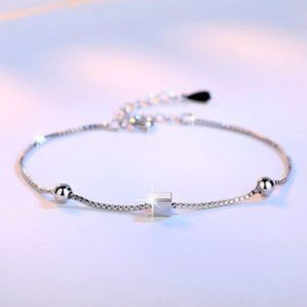 925 Sterling Silver Simple Cube Bracelet B